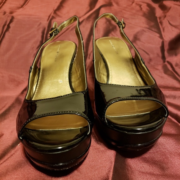 Black Tommy Hilfiger Patent Leather Wedges - Picture 5 of 6